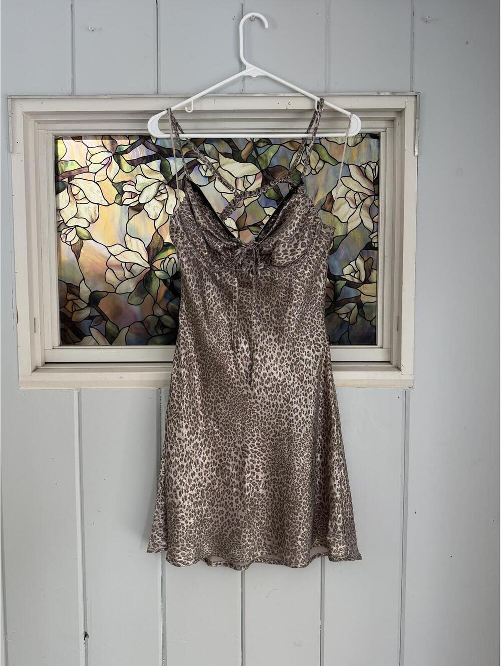 Le Lis Leopard Print Satin Slip Dress Size Large NWT